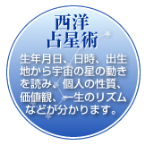 西洋占星術-生年月日、日時、出生地から宇宙の星の動きを読み、個人の性質、価値観、一生のリズムなどが分かります。