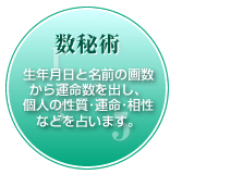 数秘術-生年月日と名前の画数から運命数を出し、個人の性質･運命･相性などを占います。